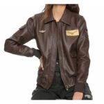 Brie Larson Captain Marvel Aviator Brown Bomber Leather Jacket