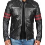 HUNTER Red Strip Cafe Racer Motorcycle Leather Jackets