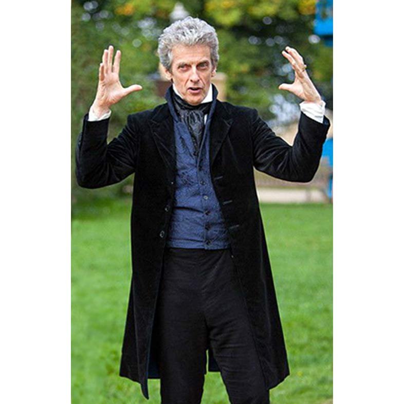 Peter Capaldi Velvet Frock Style 12th Doctor Black Coat