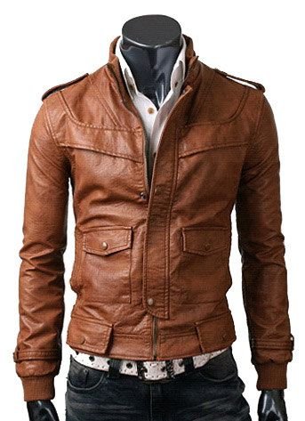 Strap Slim Light Brown Leather Jacket
