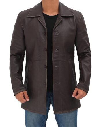 Winchester Distressed Brown Mens Leather Car Coat Jacket