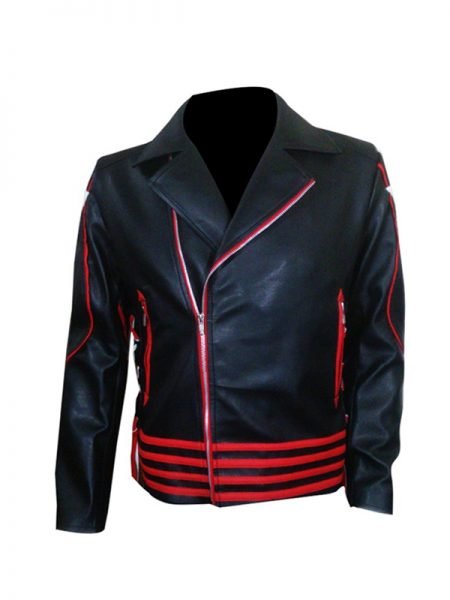 Men's Real Black Red Leather Rock star Freddie Mercury Jacket Wembley