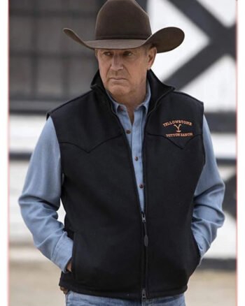 Yellowstone John Dutton Kevin Costner Black Wool Vest Jacket