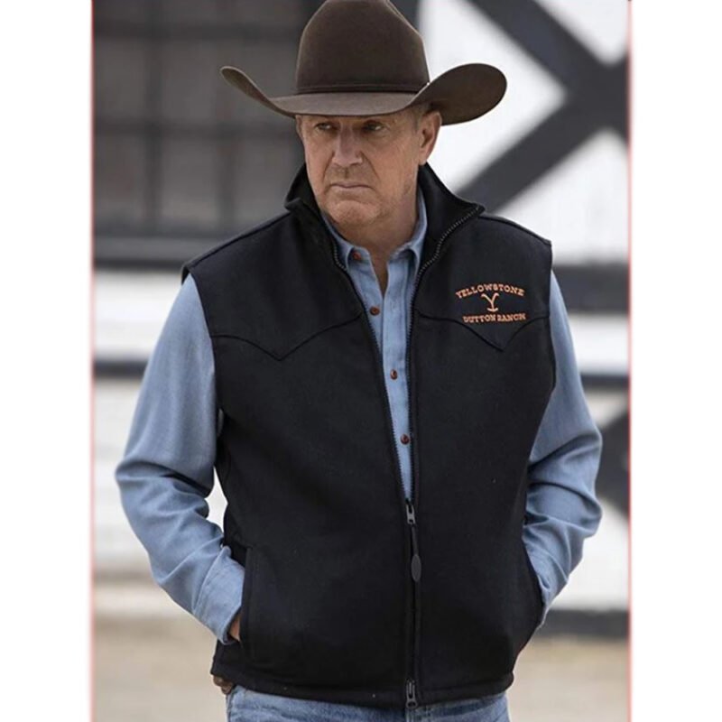 Yellowstone John Dutton Kevin Costner Black Wool Vest Jacket